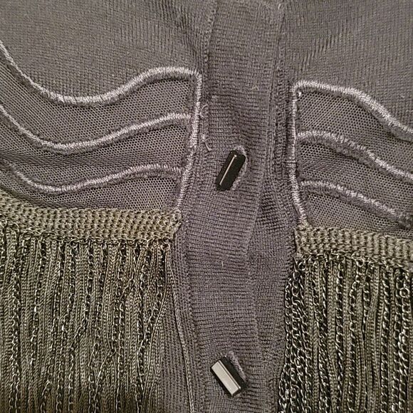 Elie Tahari Chic Black Fringe Cardigan sz med - Picture 9 of 9